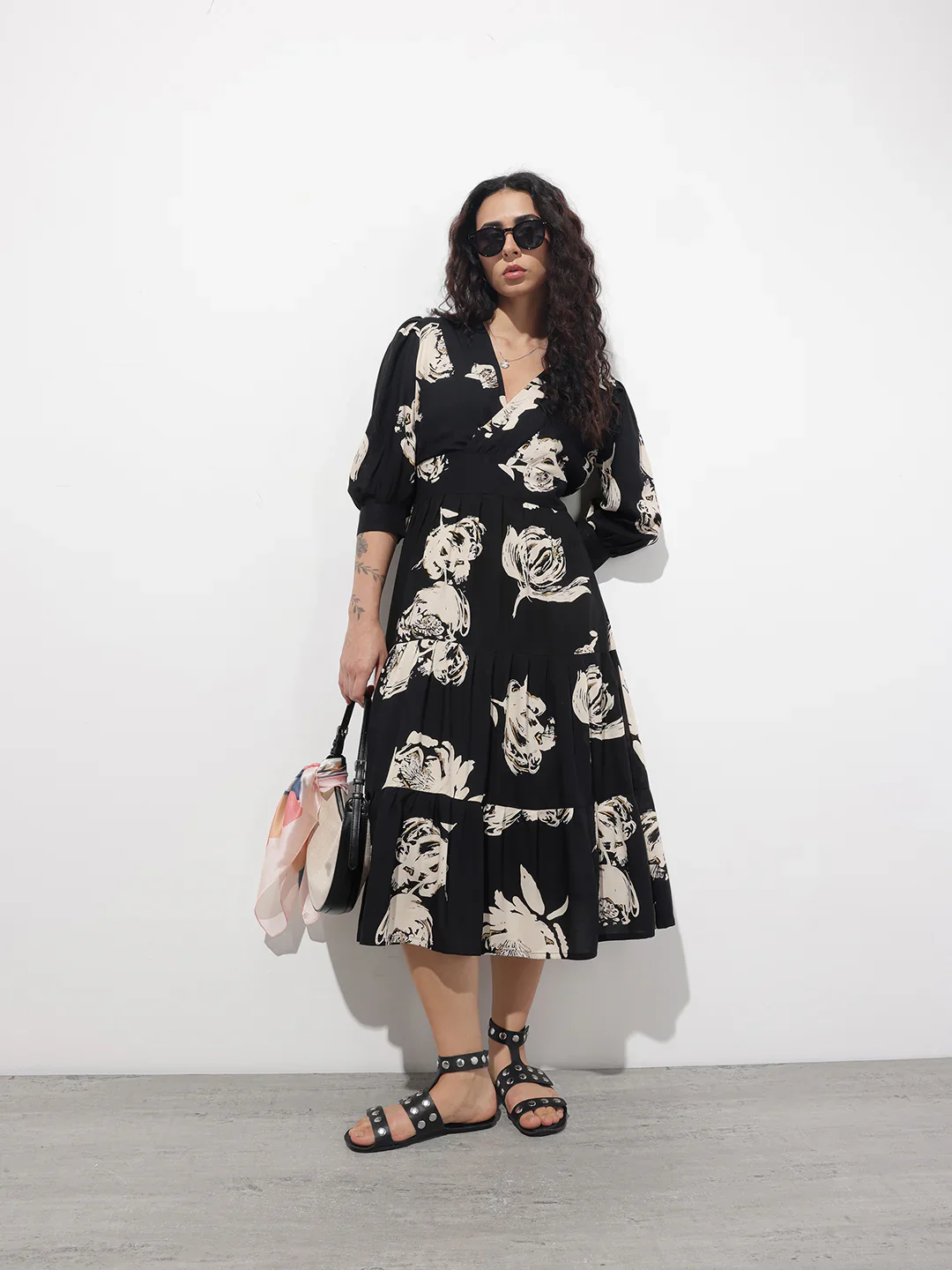 Aravalii Black V-Neck Midi Dress - Image 6