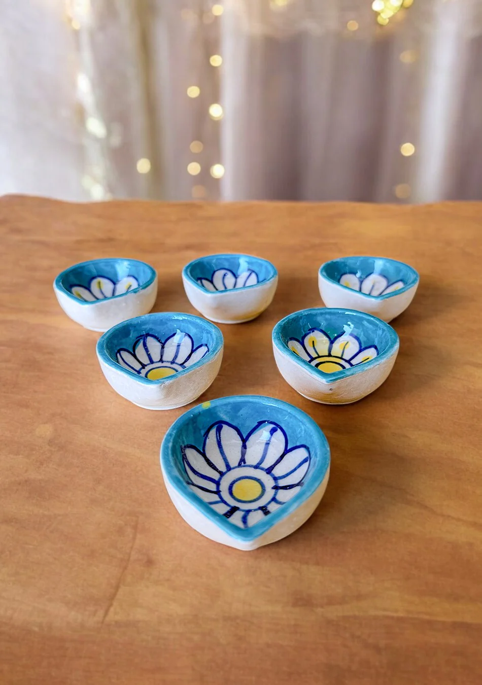 Blue Floral Diyas Set of 6 - Image 3