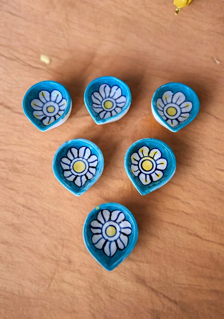 Blue Floral Diyas Set of 6 - Image 4