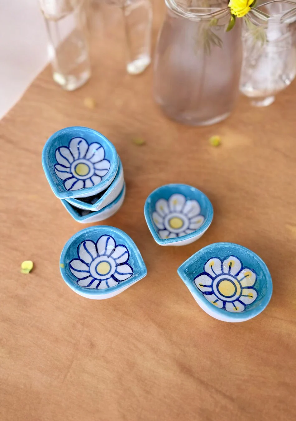 Blue Floral Diyas Set of 6 - Image 7