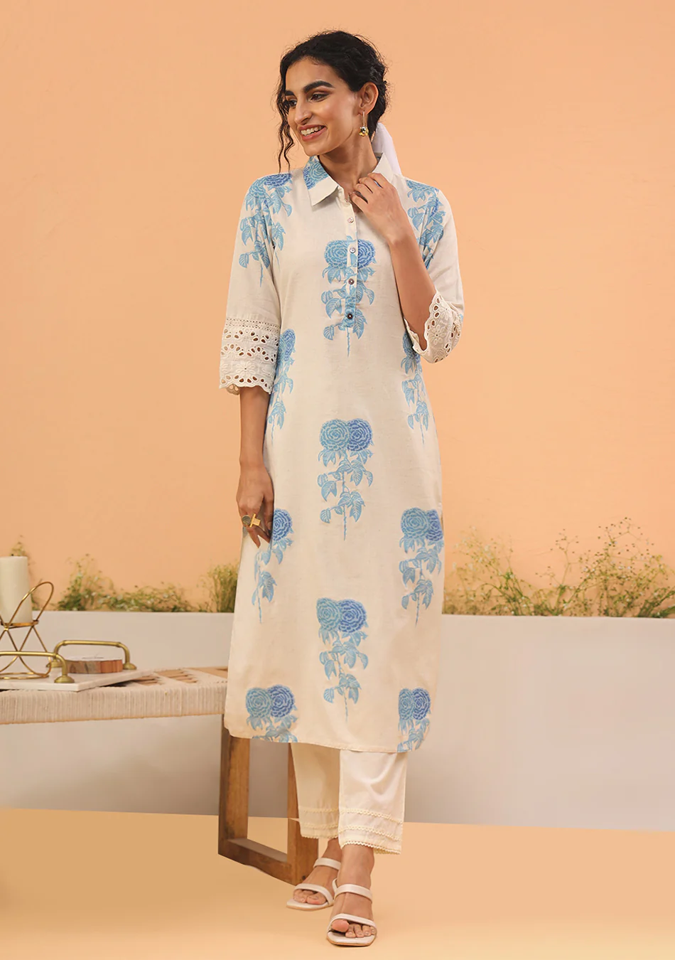 Aravalii Azure Fleur Cotton Flex Kurta - Image 3