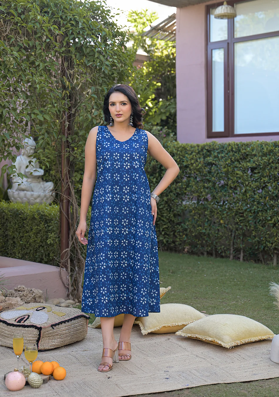 Indigo Floral Print Midi Dress - Image 3