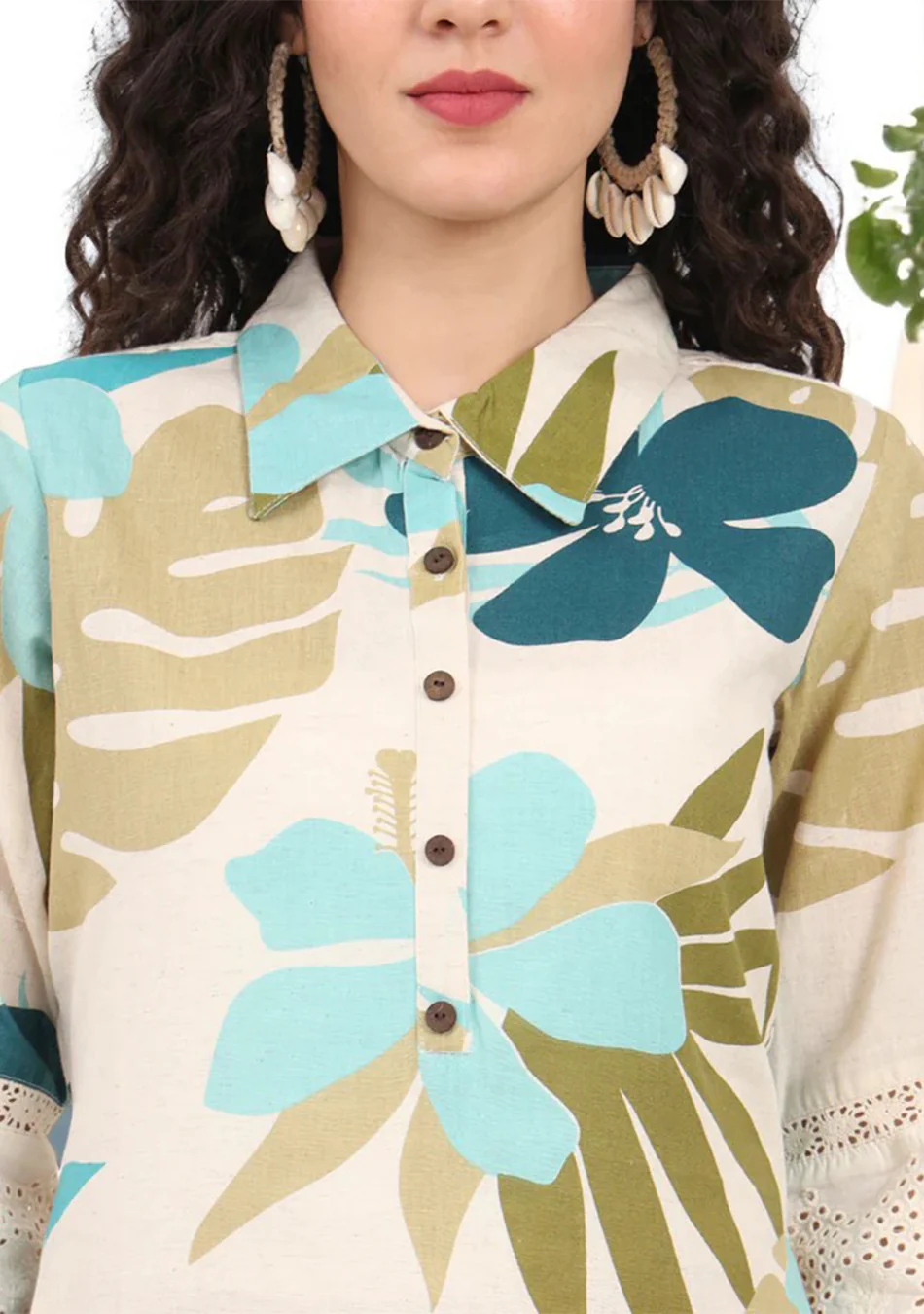 Aravalii Olive Tropic Schiffli Kurta - Image 11