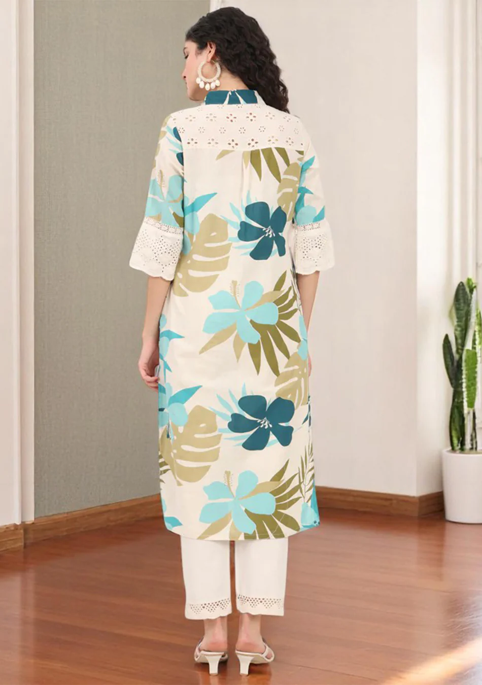 Aravalii Olive Tropic Schiffli Kurta - Image 12