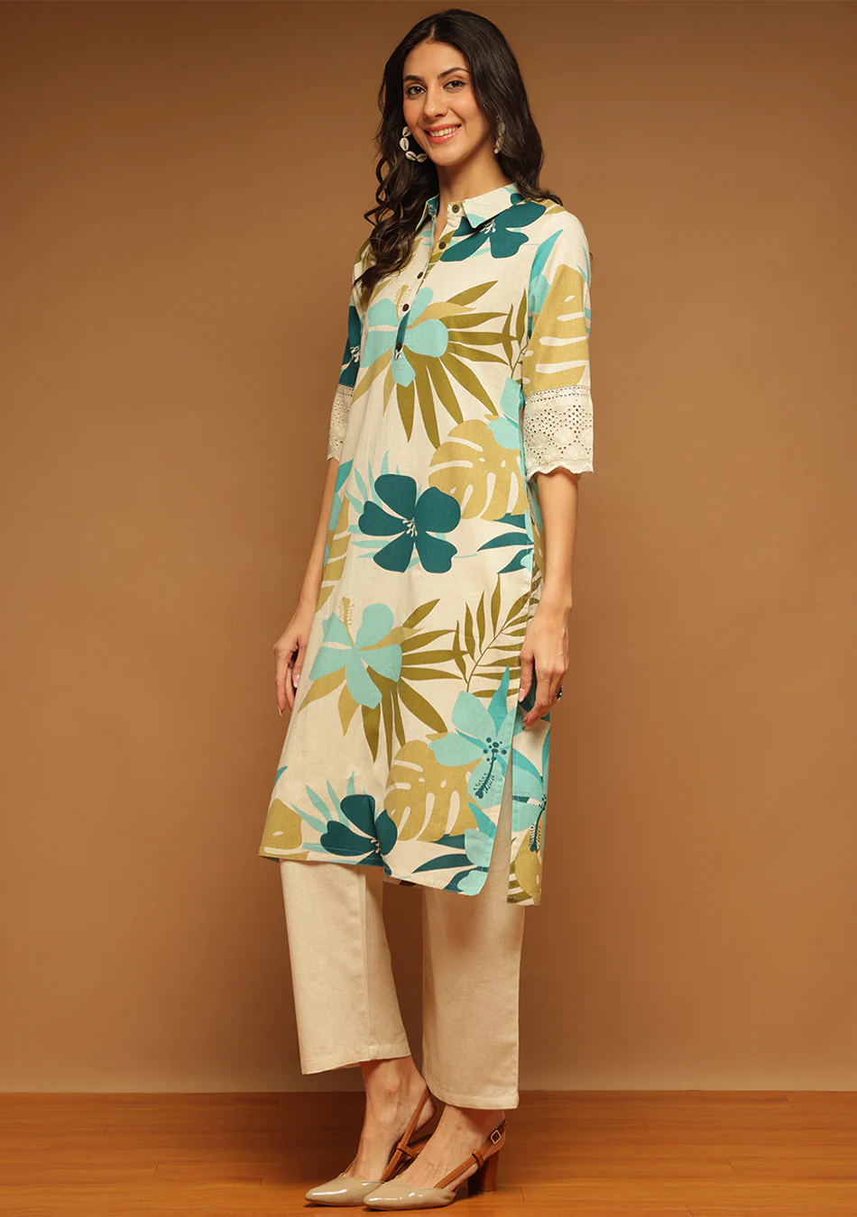 Aravalii Olive Tropic Schiffli Kurta - Image 2