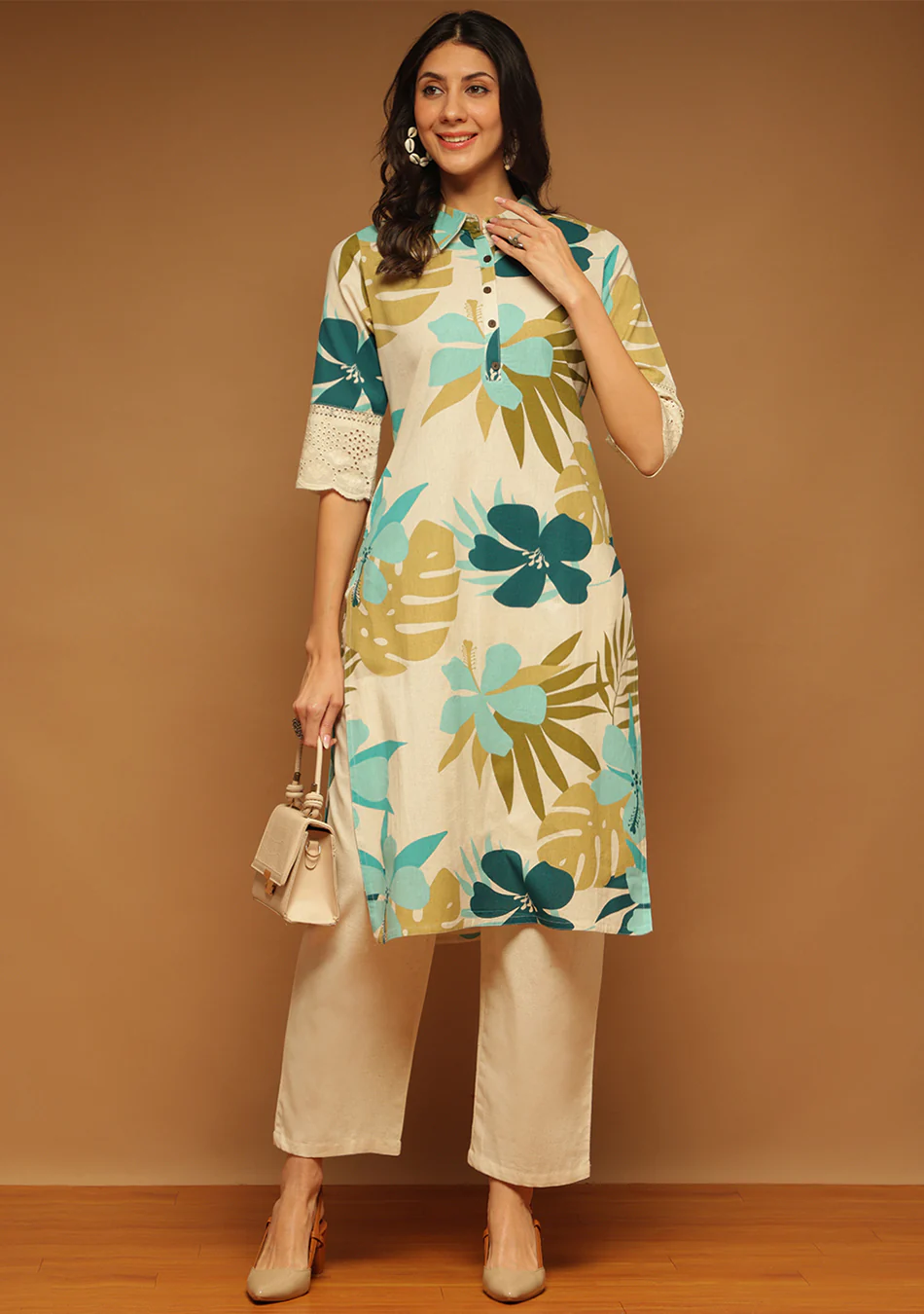 Aravalii Olive Tropic Schiffli Kurta - Image 5