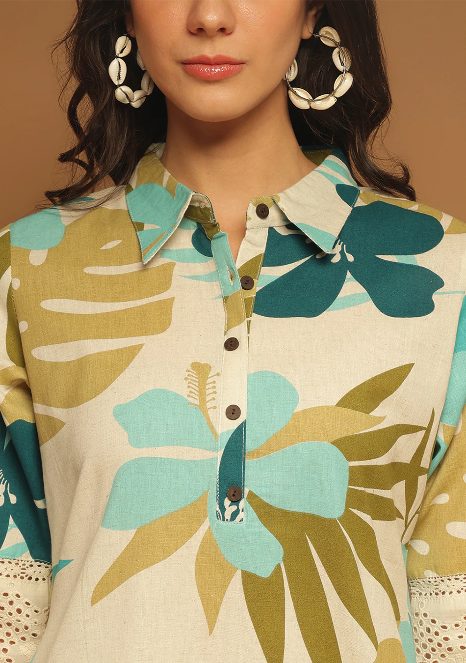 Aravalii Olive Tropic Schiffli Kurta - Image 6