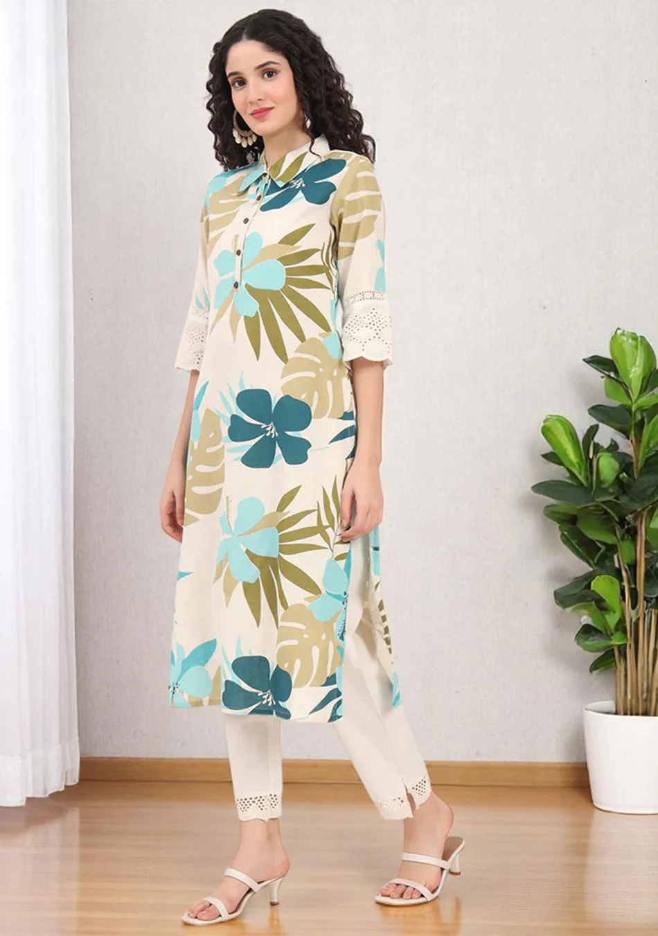 Aravalii Olive Tropic Schiffli Kurta - Image 8