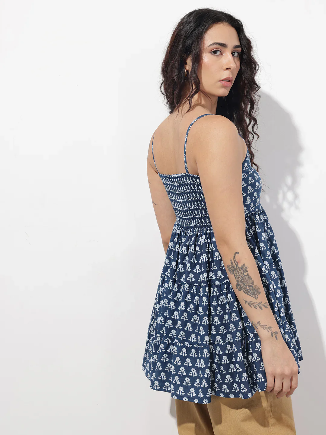 Blue Floral Shoulder Straps Gather Tier Top - Image 5