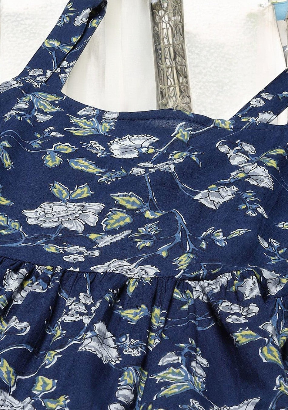Blue Floral Shoulder Strip Long Dress - Image 5