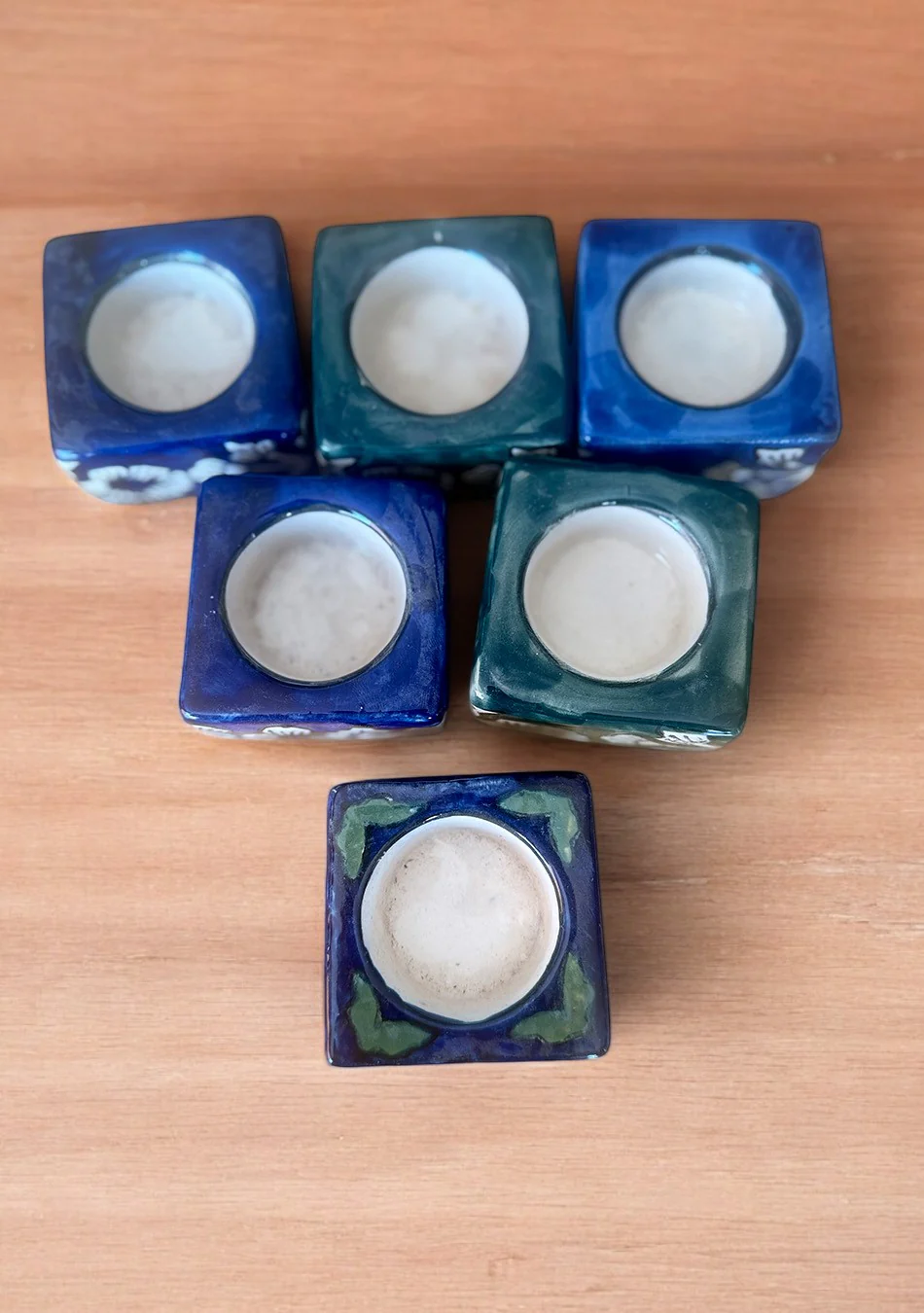 Blue/Green Handcrafter Floral Diya - Set of 6 - Image 2