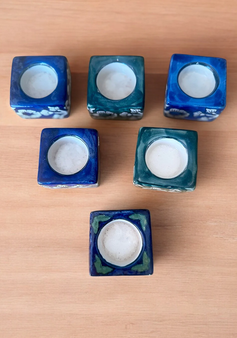 Blue/Green Handcrafter Floral Diya - Set of 6 - Image 3