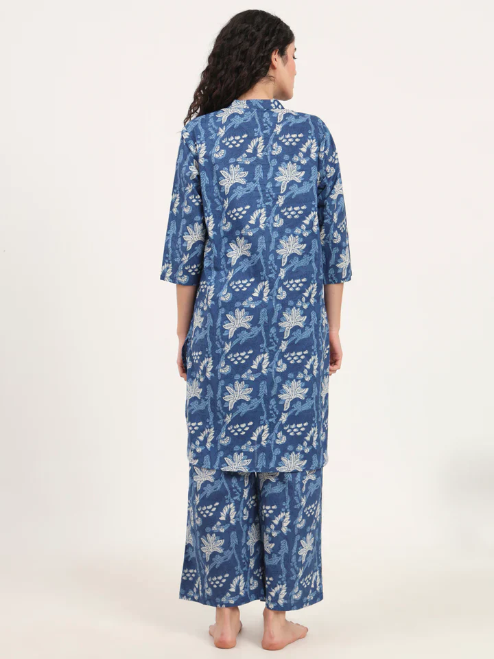 Blue Kurti with Pyjamas Night Suit Sets - Image 2