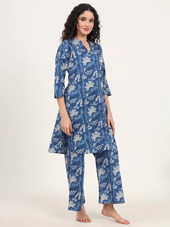 Blue Kurti with Pyjamas Night Suit Sets - Image 3