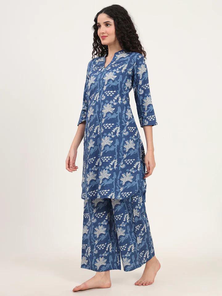 Blue Kurti with Pyjamas Night Suit Sets - Image 4