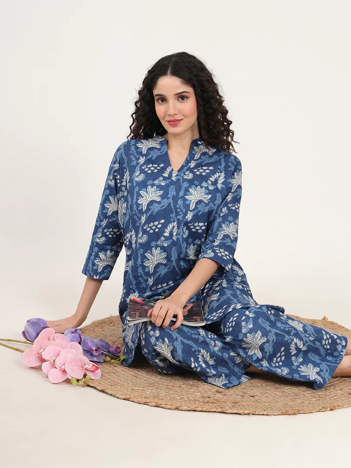 Blue Kurti with Pyjamas Night Suit Sets - Image 7