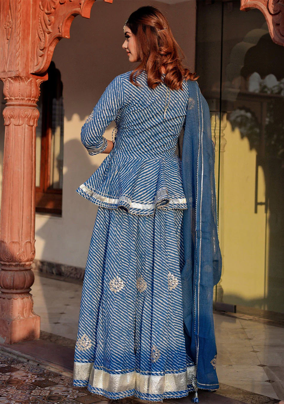 Blue Lehriya lehenga dupatta set - Image 9