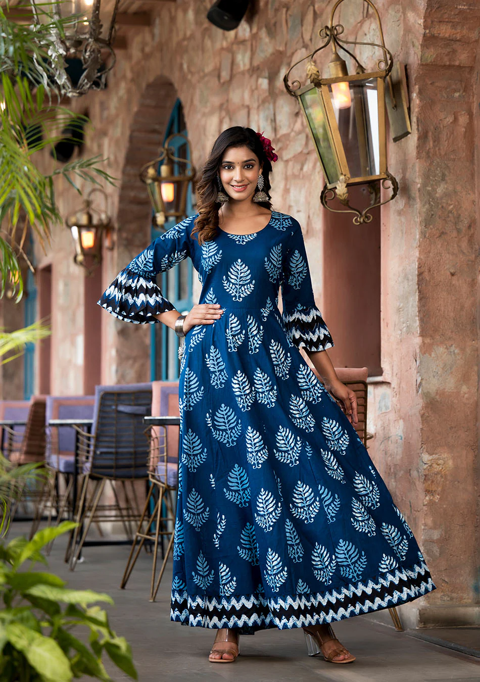 Indigo Elegance Long Cotton Anarkali - Image 2