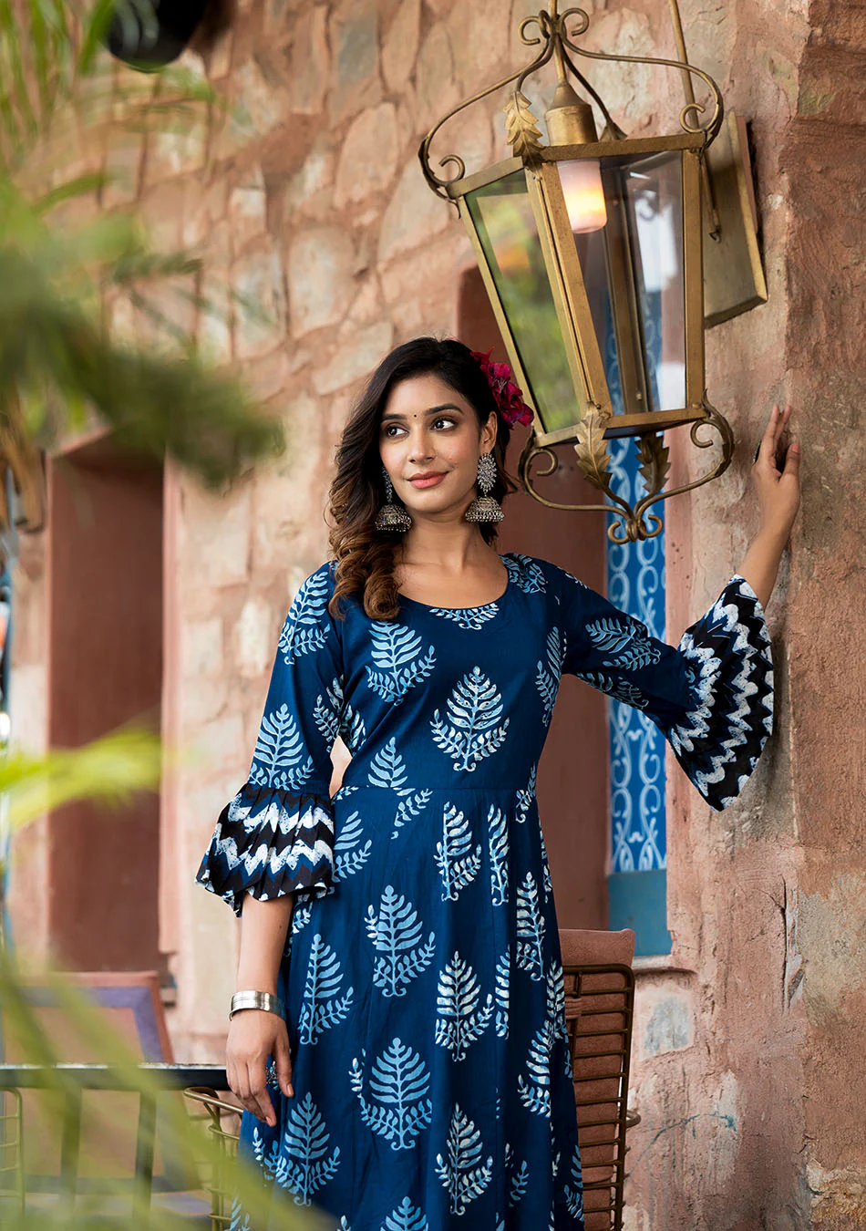 Indigo Elegance Long Cotton Anarkali - Image 3