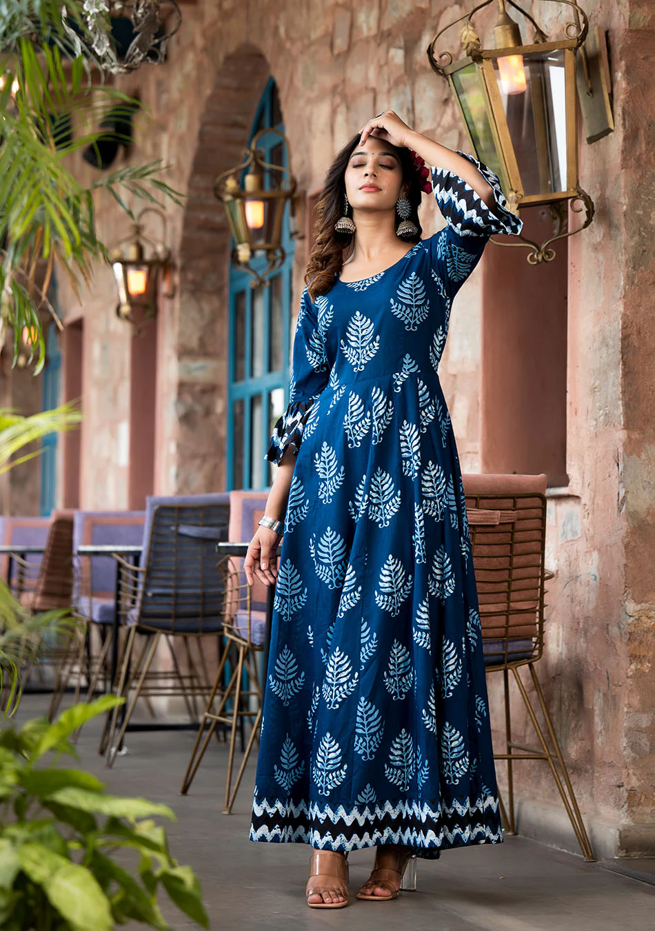 Indigo Elegance Long Cotton Anarkali - Image 4
