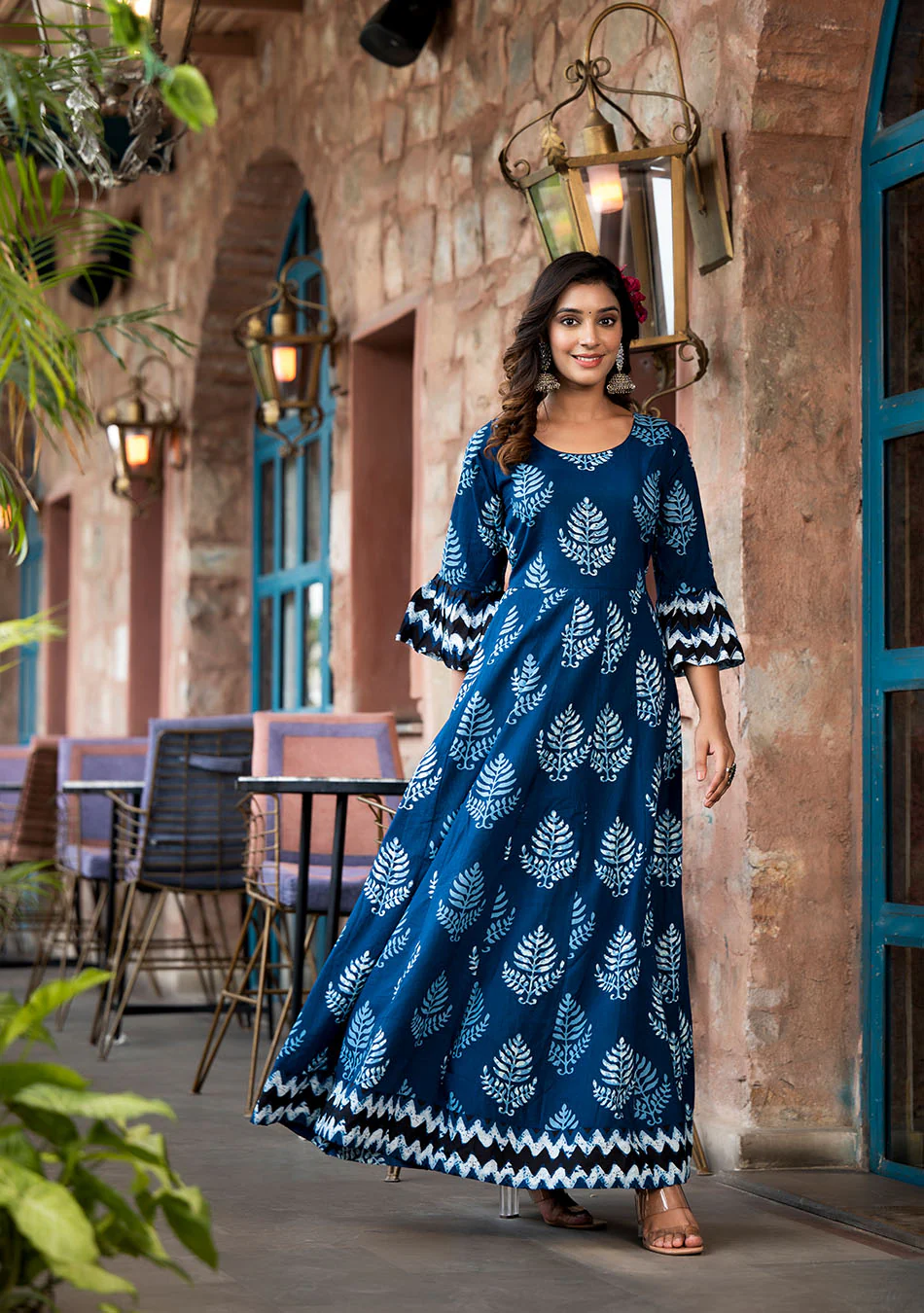 Indigo Elegance Long Cotton Anarkali - Image 5