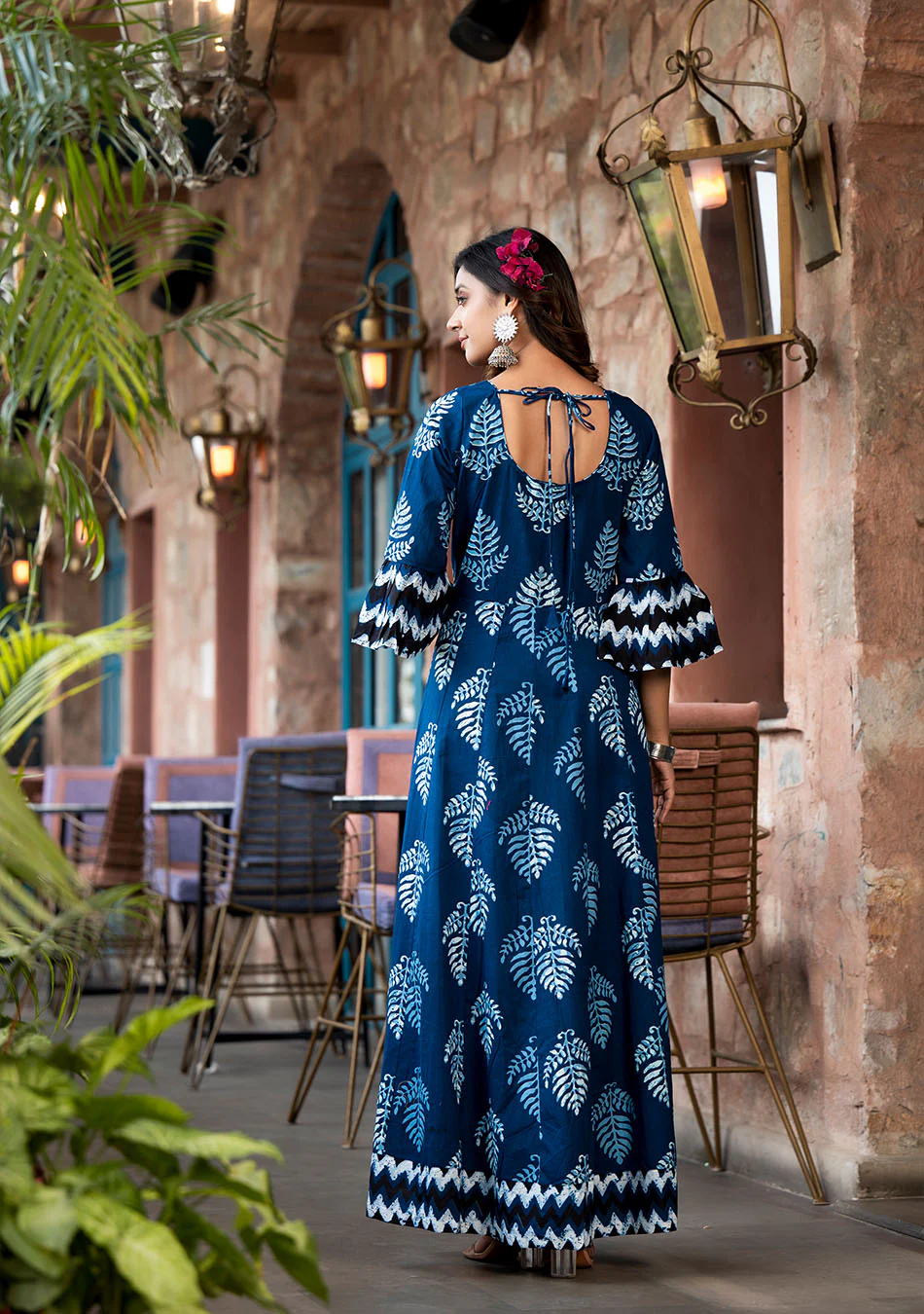 Indigo Elegance Long Cotton Anarkali - Image 7