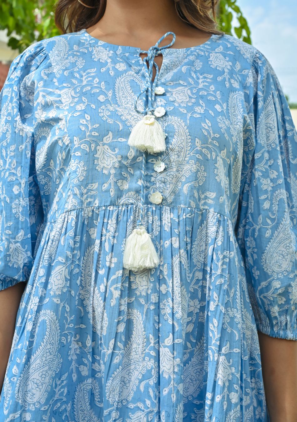 Blue Paisley Cotton Short Dress - Image 3
