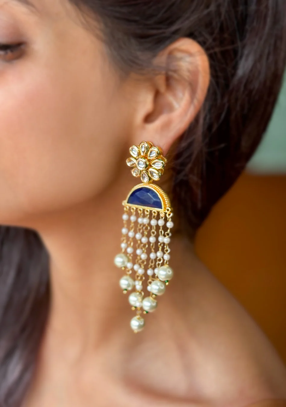 Blue Pearl Drop Earrings - Image 3
