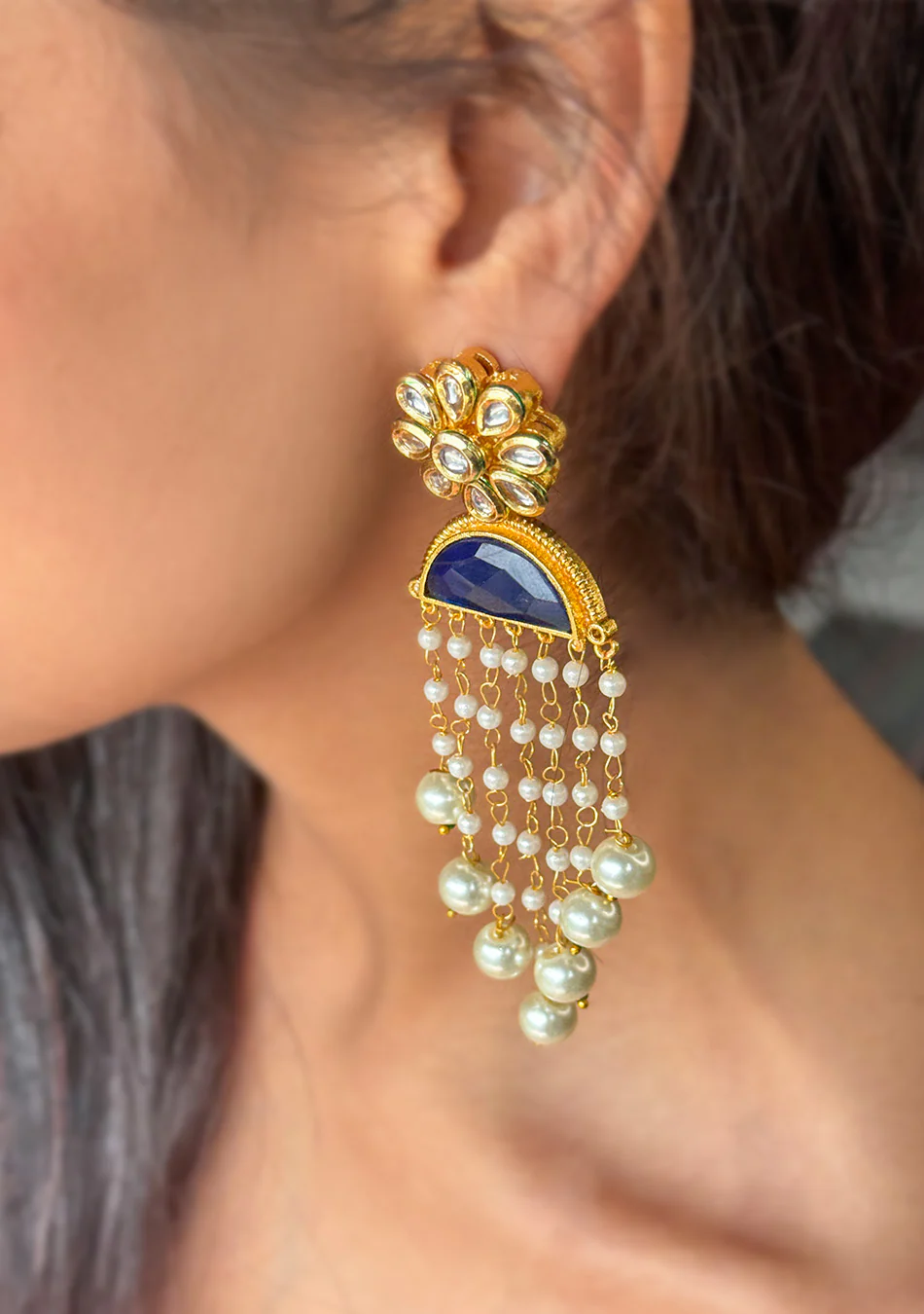 Blue Pearl Drop Earrings - Image 4