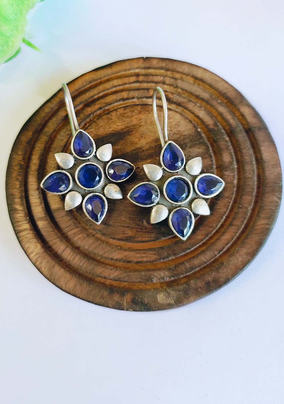 Blue Petal Hook Earrings - Image 2