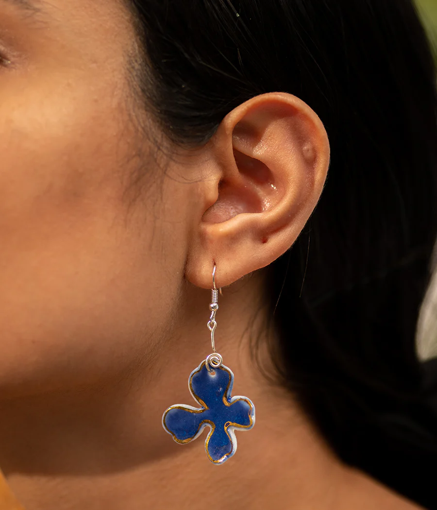 Blue Petal Porcelain Earrings - Image 2