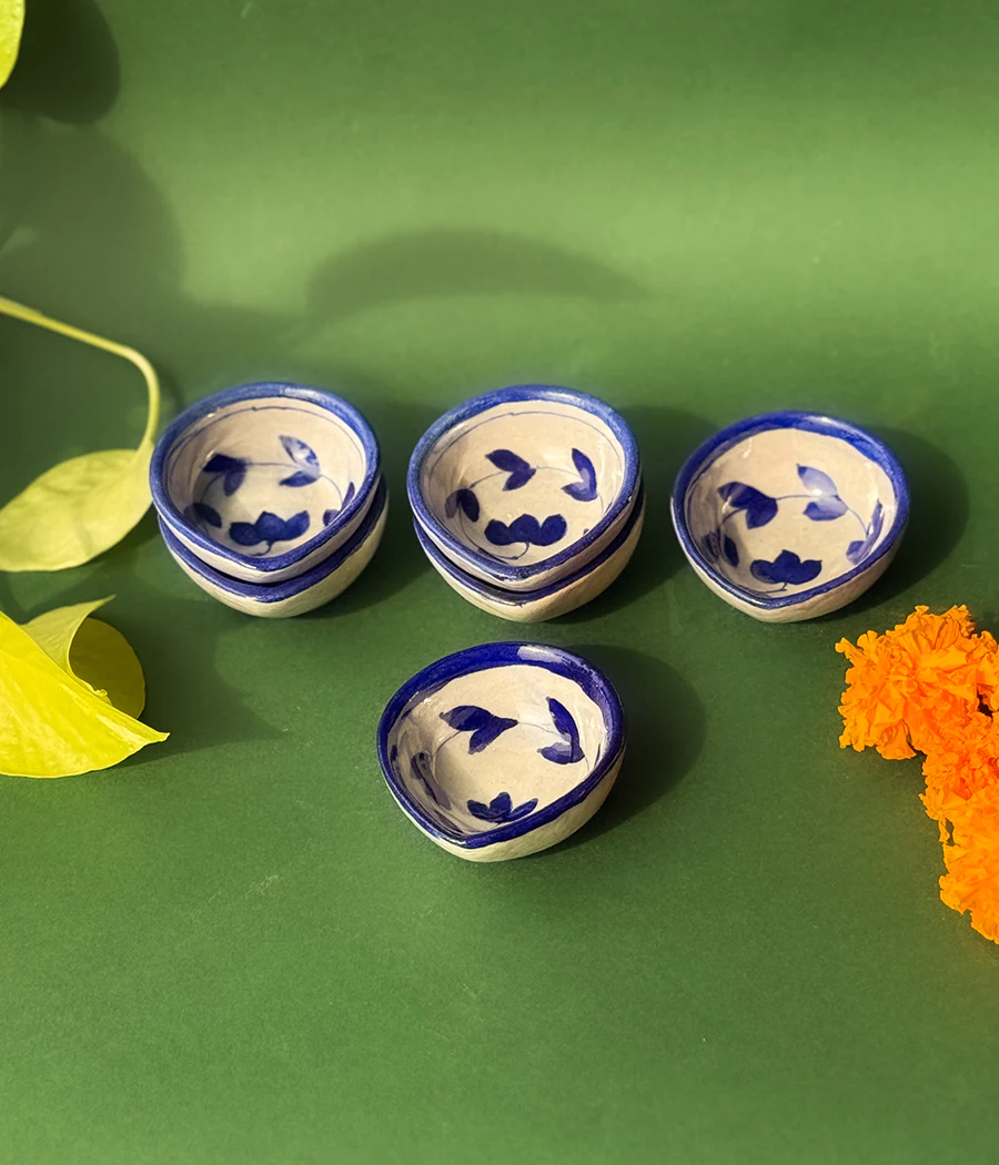 Blue Pottery Blue Lotus Design Diya - Set of 6 - Image 5