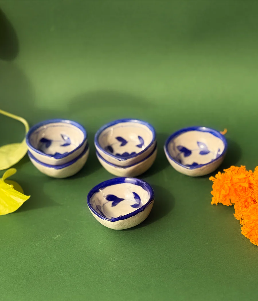 Blue Pottery Blue Lotus Design Diya - Set of 6 - Image 7