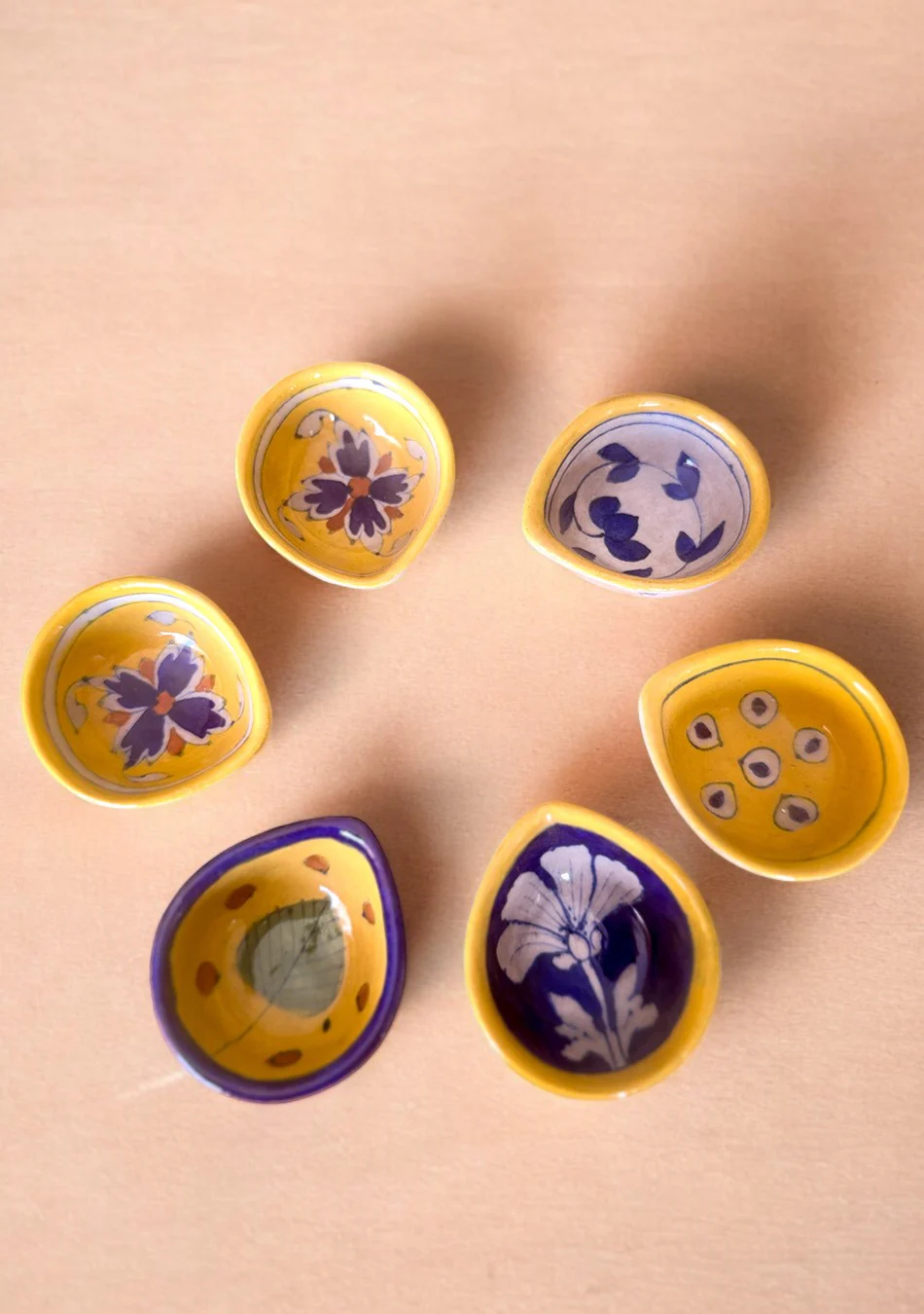 Blue Pottery Floral Design Diya - Set of 6 - Image 2