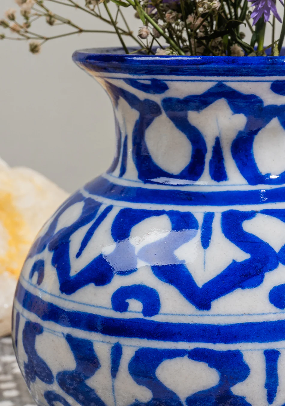 Blue Pottery White Matka Vase - Image 4