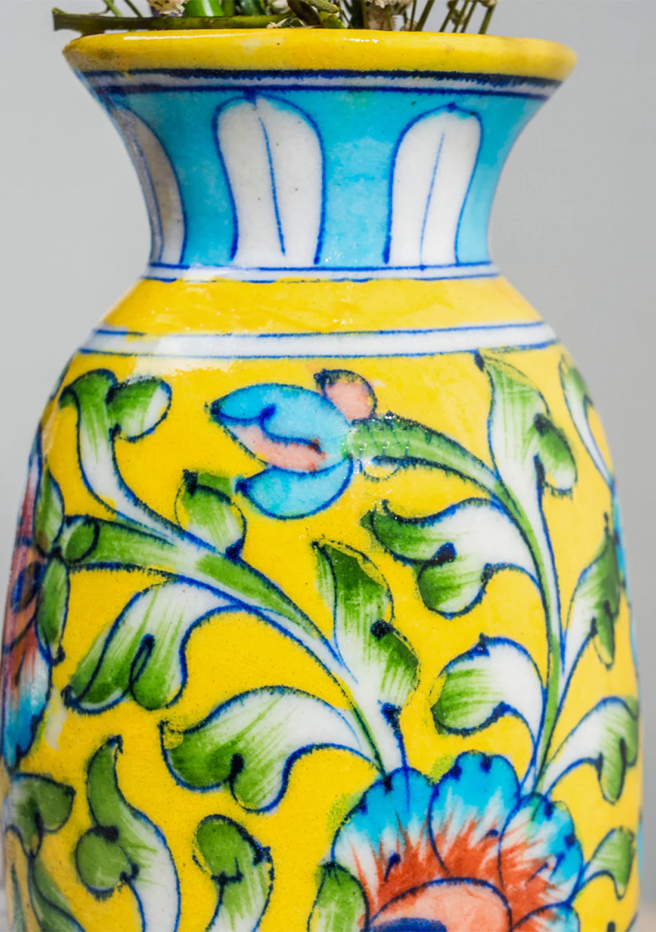Blue Pottery Yellow Floral Vase - Image 2