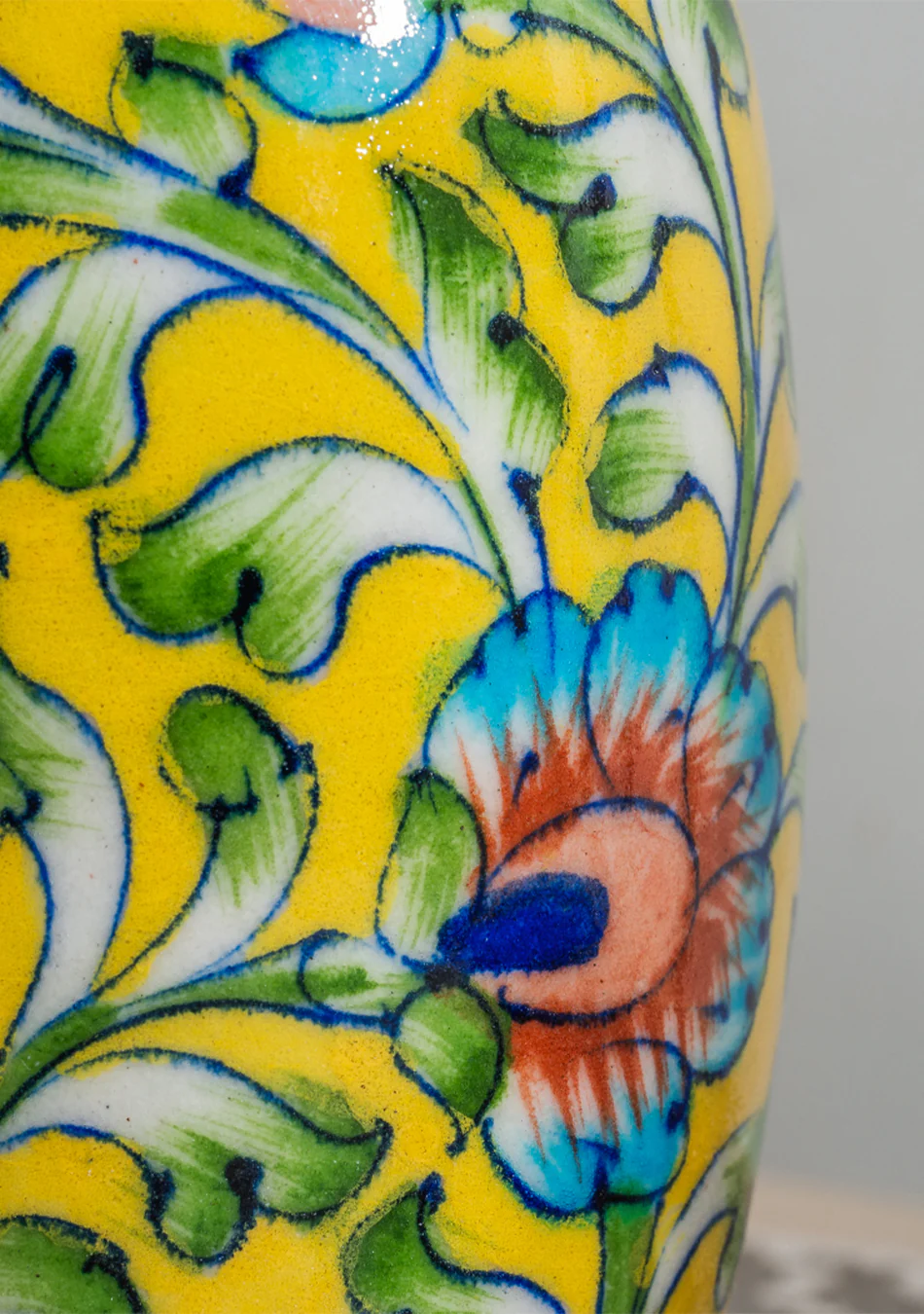 Blue Pottery Yellow Floral Vase - Image 3
