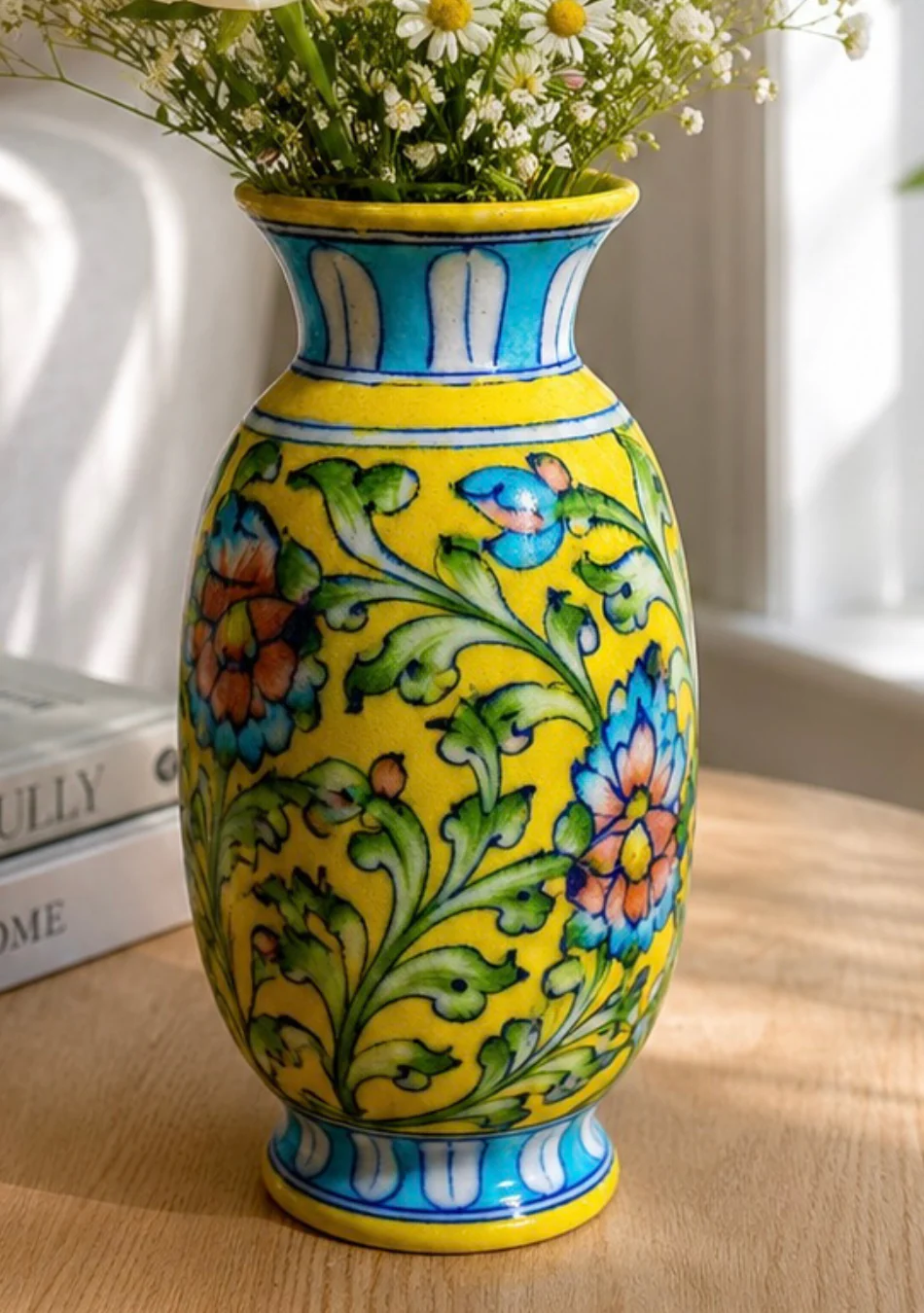 Blue Pottery Yellow Floral Vase - Image 4