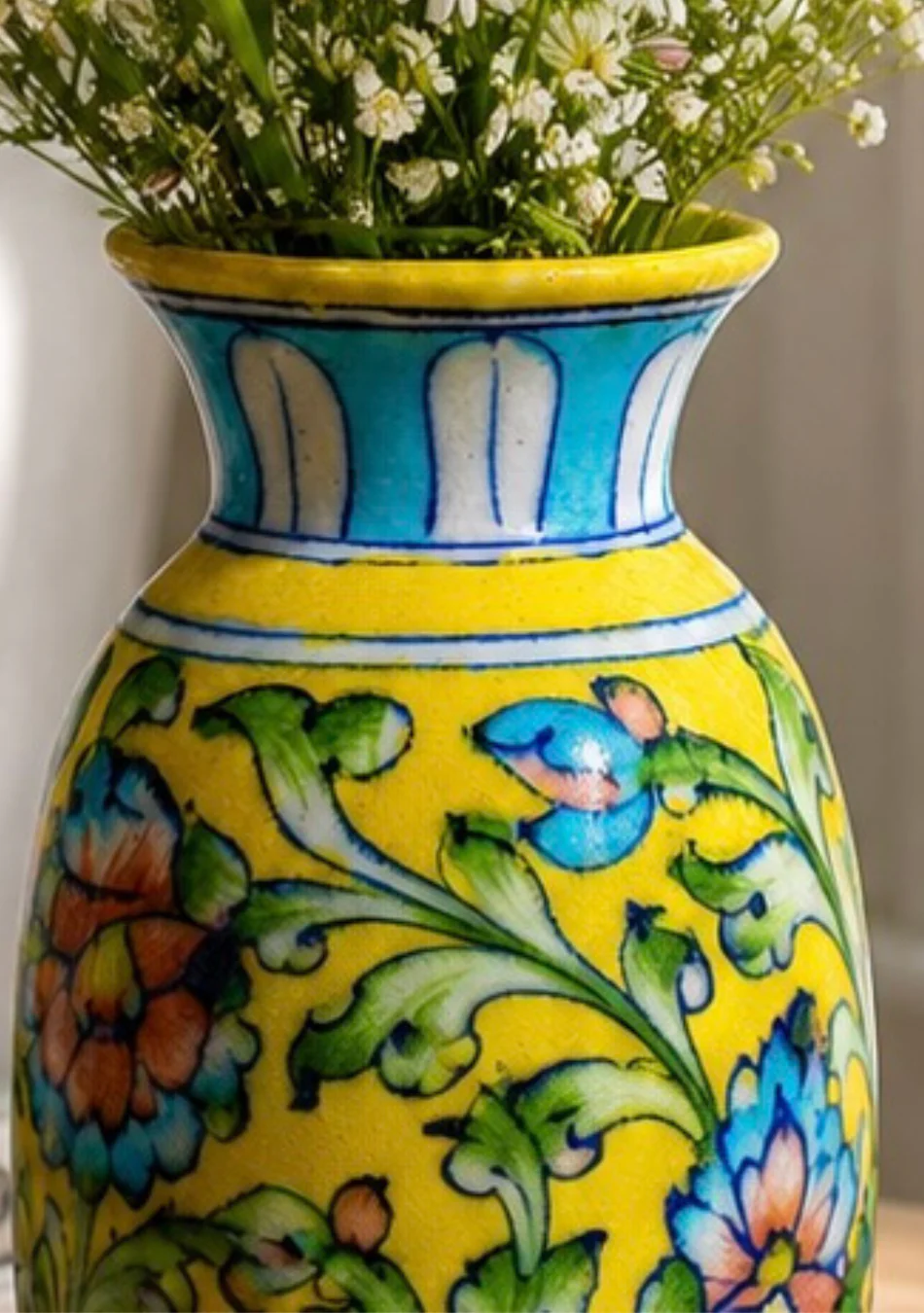 Blue Pottery Yellow Floral Vase - Image 5