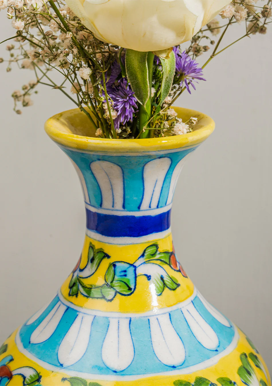 BLUE POTTERY YELLOW GENIE VASE - Image 3