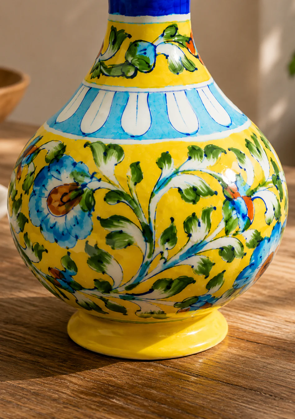 BLUE POTTERY YELLOW GENIE VASE - Image 4