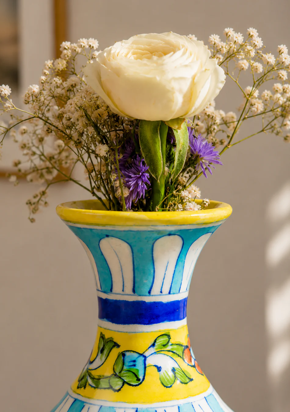 BLUE POTTERY YELLOW GENIE VASE - Image 5