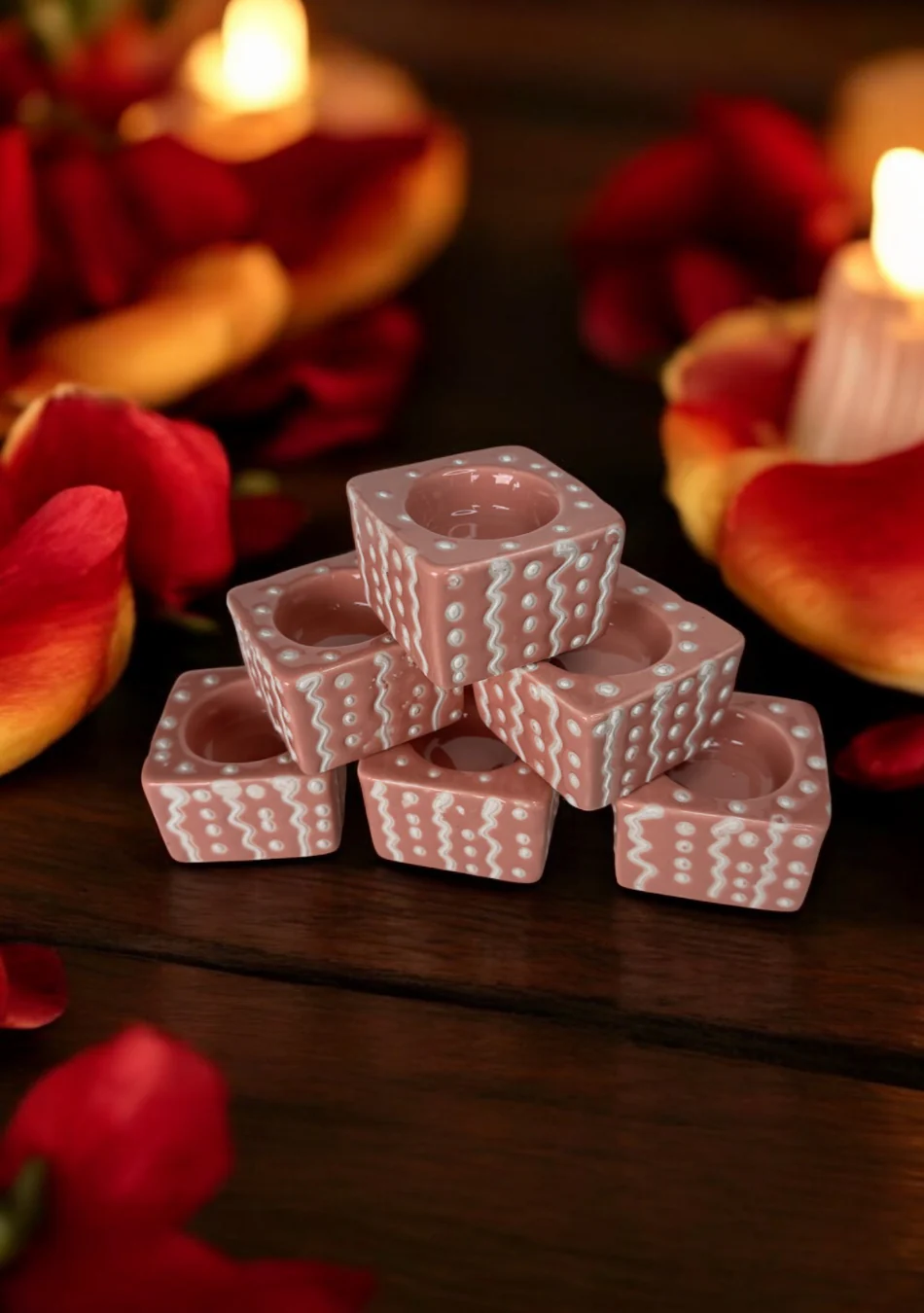 Blush Pink Handcrafted Tea Light Diya - Image 4