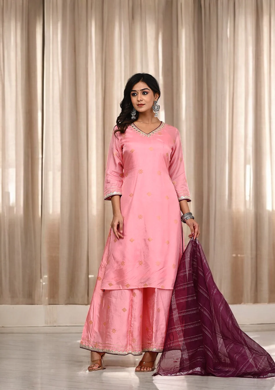 Blush Pink Suit Set with Dupatta - Image 4