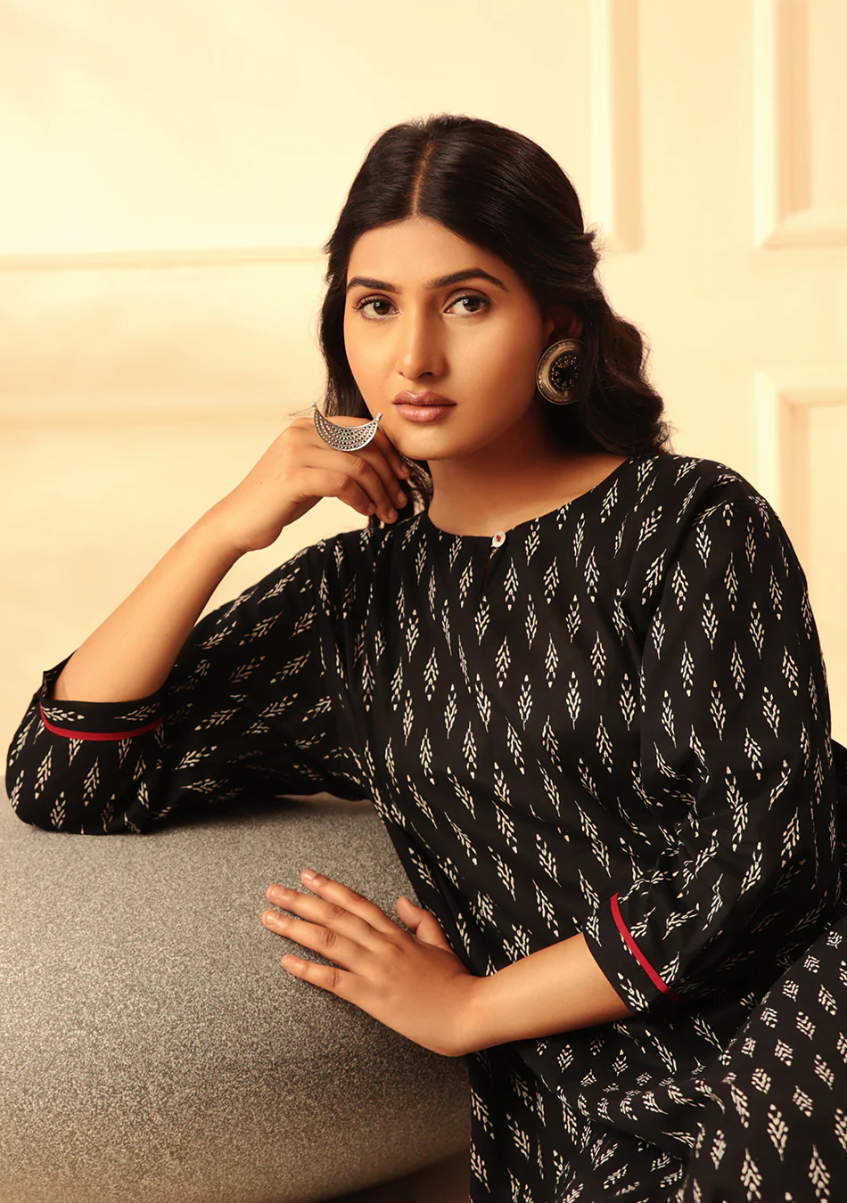 Boho Style Black Print Kurta - Image 12