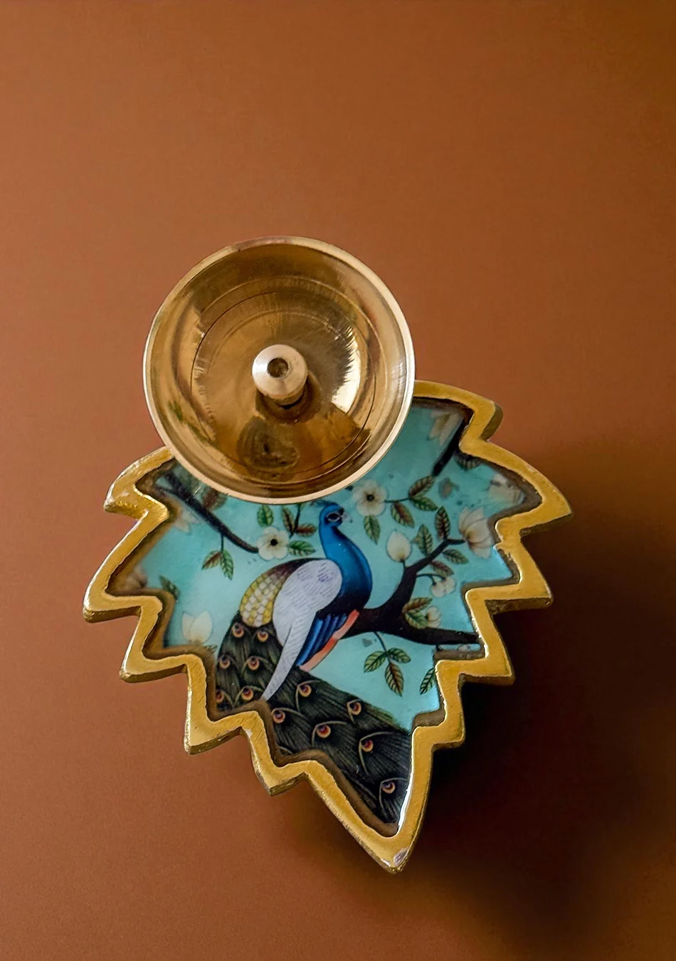 Brass Peacock Leaf Diya - Image 2