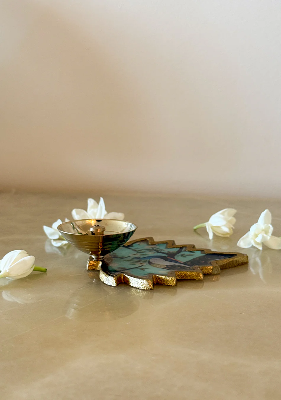 Brass Peacock Leaf Diya - Image 3