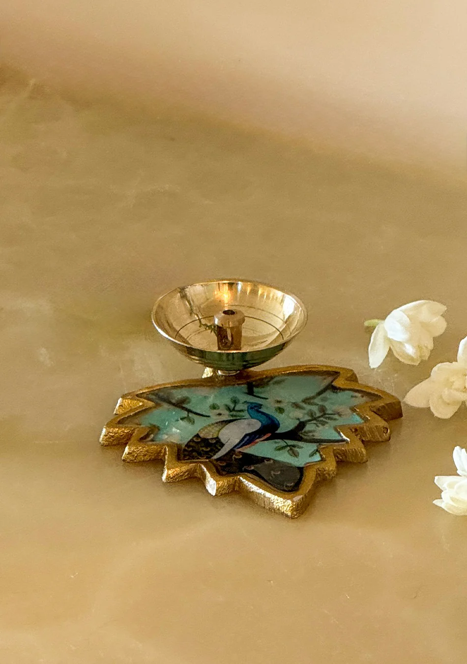 Brass Peacock Leaf Diya - Image 4