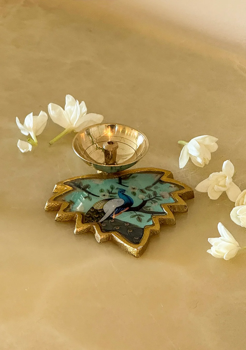 Brass Peacock Leaf Diya - Image 5