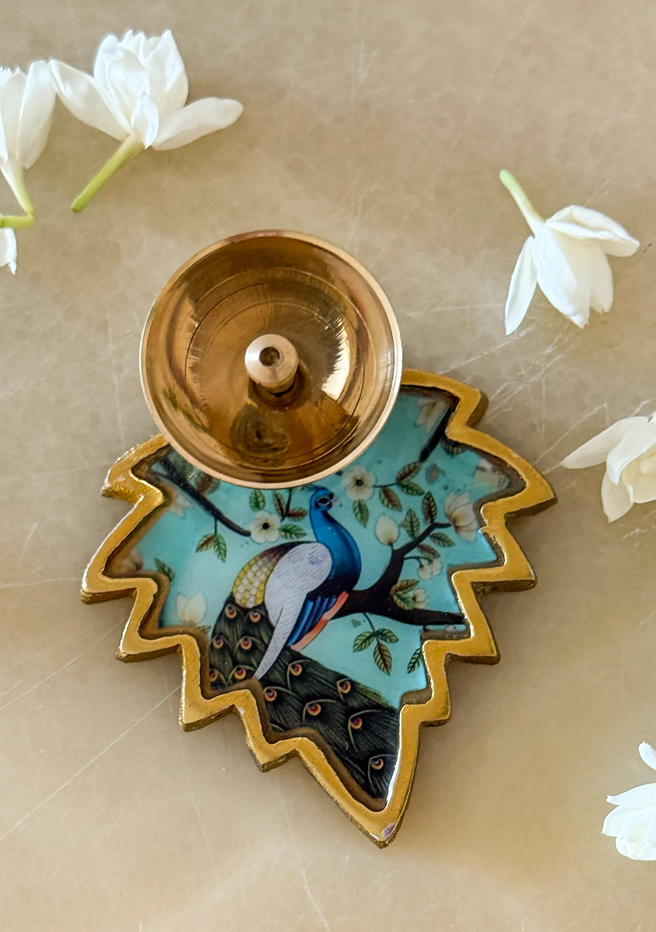 Brass Peacock Leaf Diya - Image 6